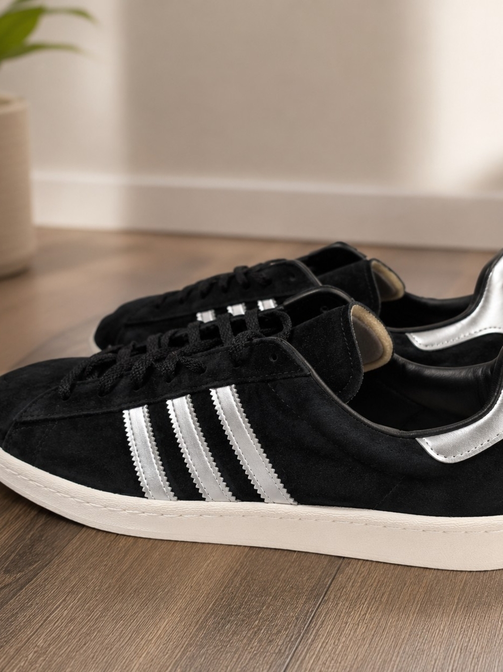 adidas Men’s Campus 80s Black with Silver Stripes Sneakers